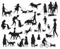 Man Women with dog silhouettes premium vector Royalty Free Stock Photo