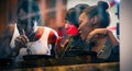 Man and women eating late in Korean eatery Royalty Free Stock Photo