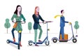 Man and women in electric scooters