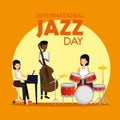 man and women play instruments to jazz day