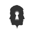 Man and women profile with keyhole