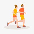 Man and women running jogging workout losing weight sport flat people illustration