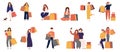 Man and women shopping with bag,cartoon flat icon style for shopping online,internet,app,printing.vector