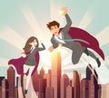 Man and women superhero with sunlight. Royalty Free Stock Photo