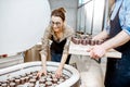 Man and woman working with ceramics at the pottery Royalty Free Stock Photo