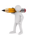 man with wooden pencil on white background. Isolated 3D illustration