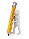 man with wooden pencil on white background. Isolated 3D illustration