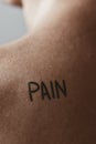 Man with the word pain in his back Royalty Free Stock Photo