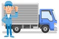 A man in work clothes posing guts in front of the truck Royalty Free Stock Photo