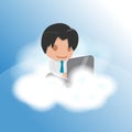 Man Work Cloud Funny Float Vector Royalty Free Stock Photo