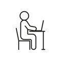 Man work at computer in right posture, ergonomic workplace. Correct body position. Protect health, posture, eyesight Royalty Free Stock Photo