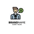 Man, Work, Job, Dollar Business Logo Template. Flat Color Royalty Free Stock Photo