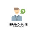 Man, Work, Job, Dollar Business Logo Template. Flat Color Royalty Free Stock Photo