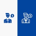 Man, Work, Job, Dollar Line and Glyph Solid icon Blue banner Line and Glyph Solid icon Blue banner Royalty Free Stock Photo