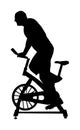 Man work out on exercise bike silhouette illustration. Biking in gym cardio training. Indoor cycling bikes worming up.