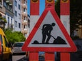 Man At Work Sign On Road Royalty Free Stock Photo