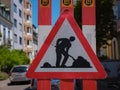 Man At Work Sign On Road Royalty Free Stock Photo