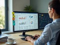 Man Working on AI Dashboard with Data Analytics and Charts Royalty Free Stock Photo