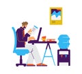 Man working as freelancer or outsource employee, flat vector isolated.