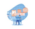 Man working with big data and databases, using laptop and excel tables. Office worker making analysis and report. Royalty Free Stock Photo