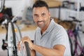 man working in bike workshop Royalty Free Stock Photo