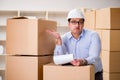 The man working in box delivery relocation service Royalty Free Stock Photo