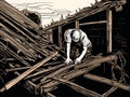 A Man Working On A Broken Roof - a woman working intensive on a house constructio