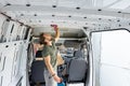 Man working on a camper van conversion