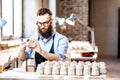 Man working with ceramics at the pottery Royalty Free Stock Photo