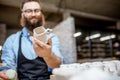 Man working with ceramics at the pottery Royalty Free Stock Photo