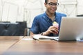 Man Working Coffee Shop Cafe Concept Royalty Free Stock Photo