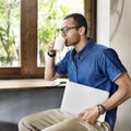 Man Working Coffee Shop Cafe Concept Royalty Free Stock Photo