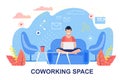 Man Working at Comfortable Coworking Space Banner