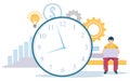 Man Working with Laptop, Time Management Vector