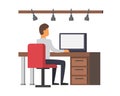 Man working on computer. Business office vector Royalty Free Stock Photo
