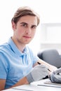 Man working with computers and electronics. Royalty Free Stock Photo