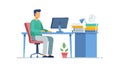 Man Working on Desktop Computer, Modern Office, vector design Generative AI Royalty Free Stock Photo