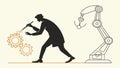 Man Working with Gears and Robotic Arm, Automation, vector design Generative AI Royalty Free Stock Photo