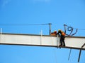 Man Working on the Working at height on construction Royalty Free Stock Photo