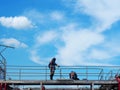 Man Working on the Working at height on construction site Royalty Free Stock Photo