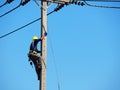 Man Working on the Working at height on construction site Royalty Free Stock Photo