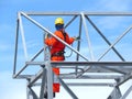 Man Working on the Working at height. Royalty Free Stock Photo