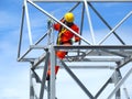 Man Working on the Working at height. Royalty Free Stock Photo