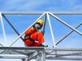 Man Working on the Working at height. Royalty Free Stock Photo