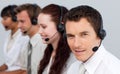 Man working with his team in a call center Royalty Free Stock Photo