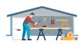 Man Working in a Home Workshop, DIY and Hobby Projects, vector design Generative AI Royalty Free Stock Photo