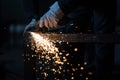 Man working on iron with grinder Royalty Free Stock Photo