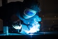 Man working on iron with grinder Royalty Free Stock Photo