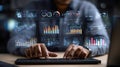 Man working on keyboard analyzing data dashboard interface Royalty Free Stock Photo