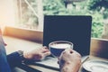 Man Working Laptop Connecting Networking Concept in Coffee Shop Royalty Free Stock Photo